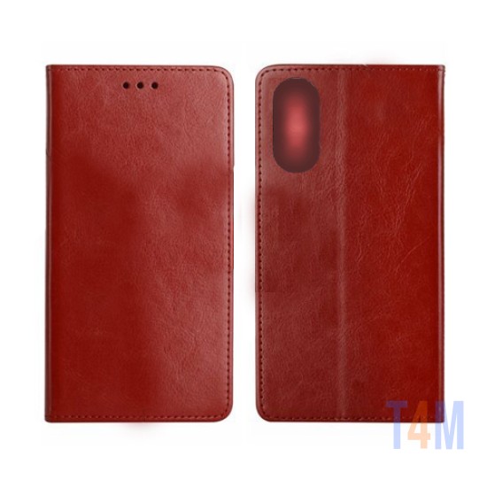 Leather Flip Cover with Internal Pocket For Oppo A17 4g Red